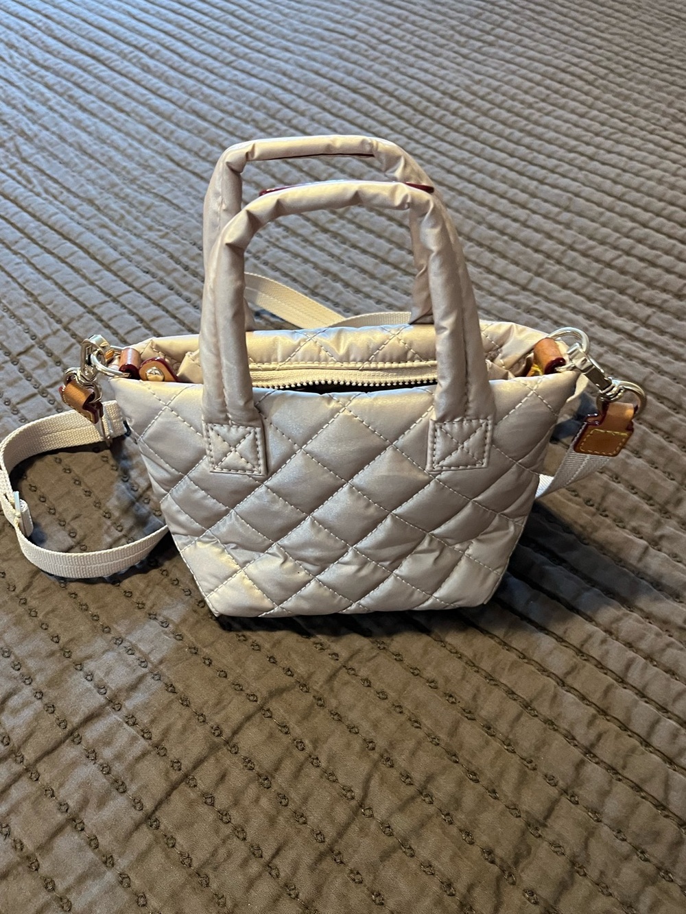 MZ Wallace Petite Metro Tote Deluxe Rose Gold Quilted Crossbody Bag - Picture 5 of 7